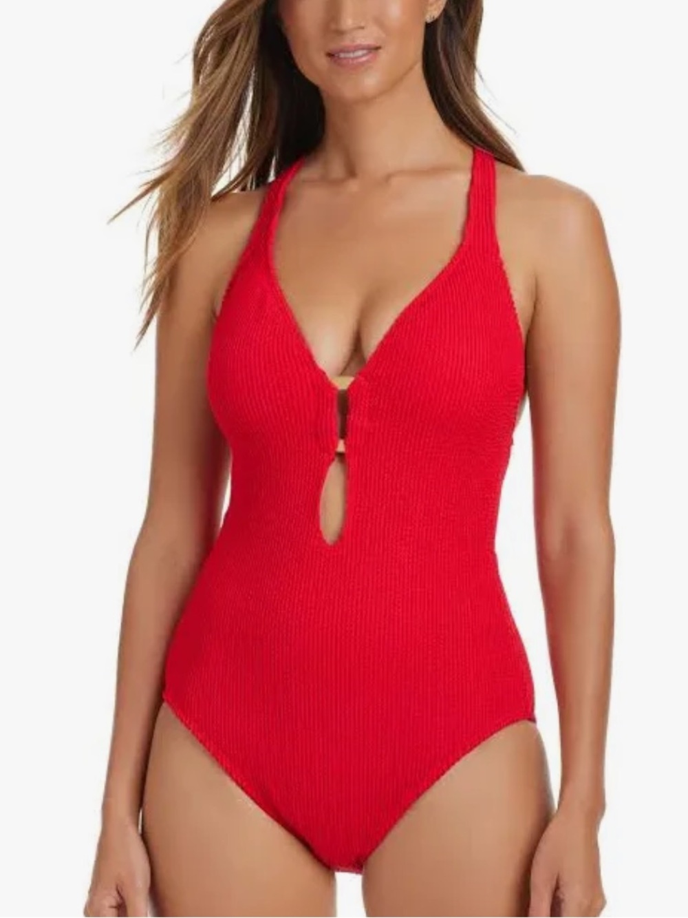 Bleu Rod Beattie Red Textured Keyhole One-Piece Swimsuit
